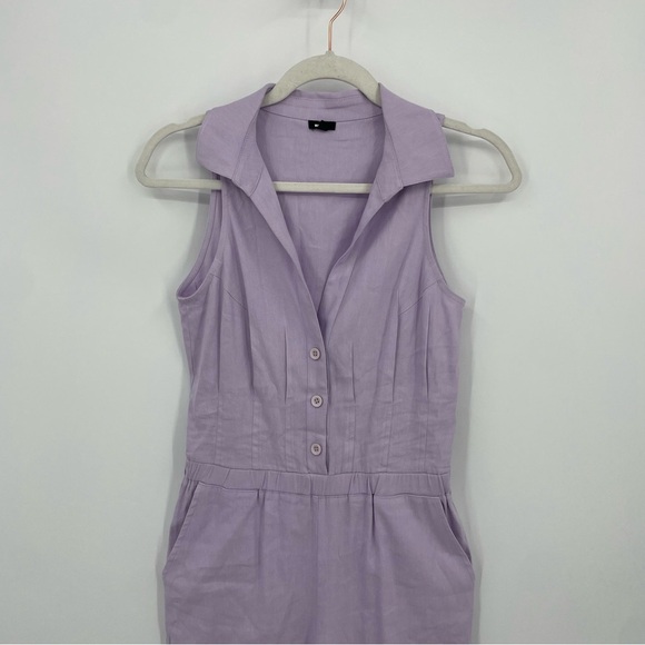 Monrow Halter Polo Linen-Blend Jumpsuit light purple Sz S - Picture 4 of 12